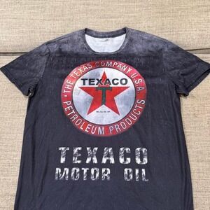 Texaco Motor Oil Distressed Graphic T-Shirt Charcoal Gray Medium